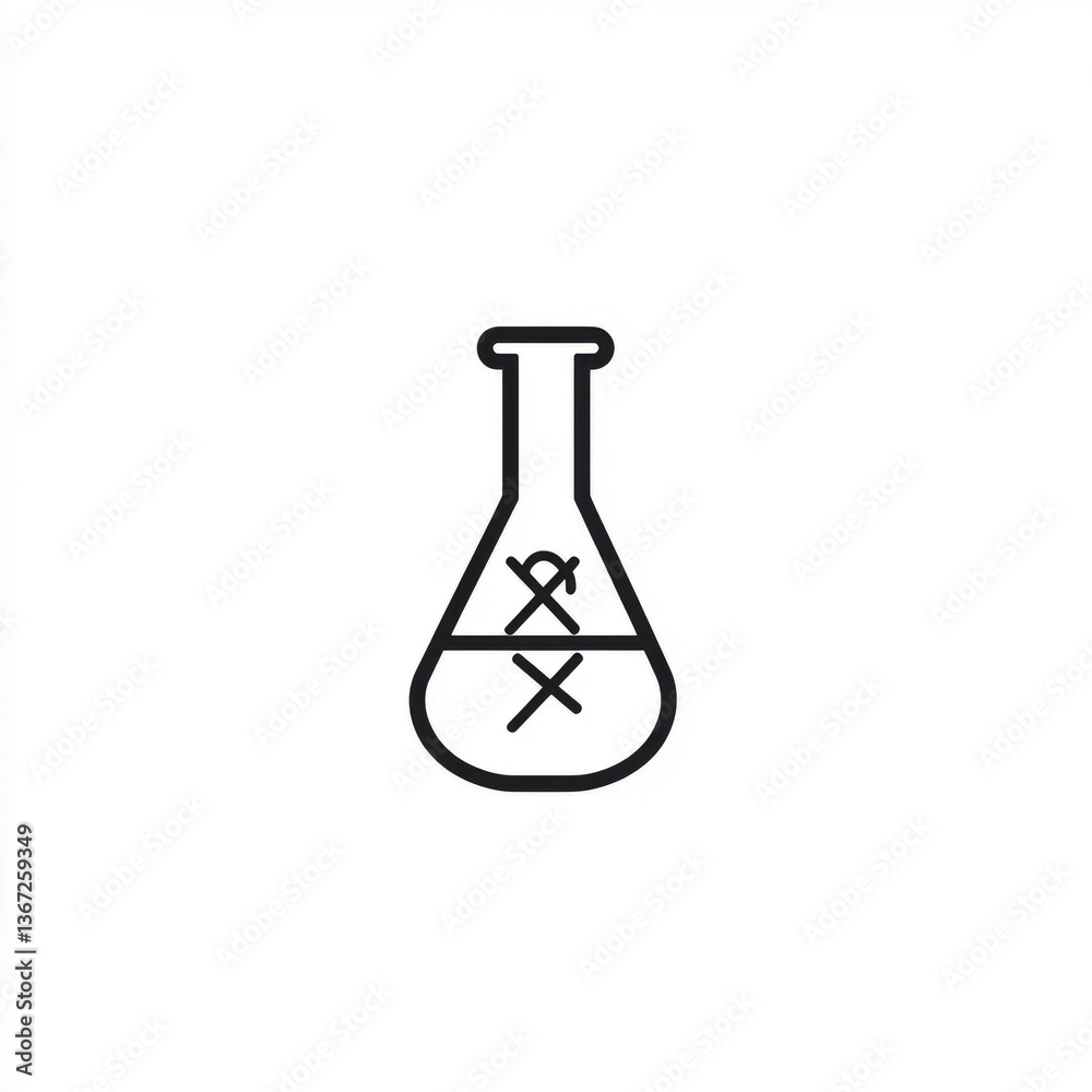 Empty flask with prohibited symbols, laboratory setting Empty flask with prohibited symbols, laboratory setting