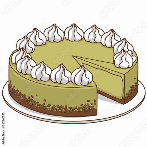 Matcha Cheesecake with Cream Topping and Coffee Beans