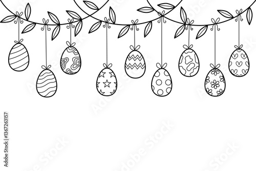 Easter eggs garland bunting doodle illustration by hand drawn 