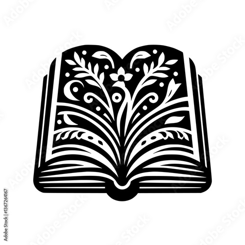 Floral Literary Icon: Black & White Book Design