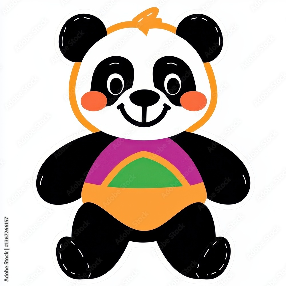 Fototapeta premium Cheerful Cartoon Panda Illustration with Orange and Purple Outfit