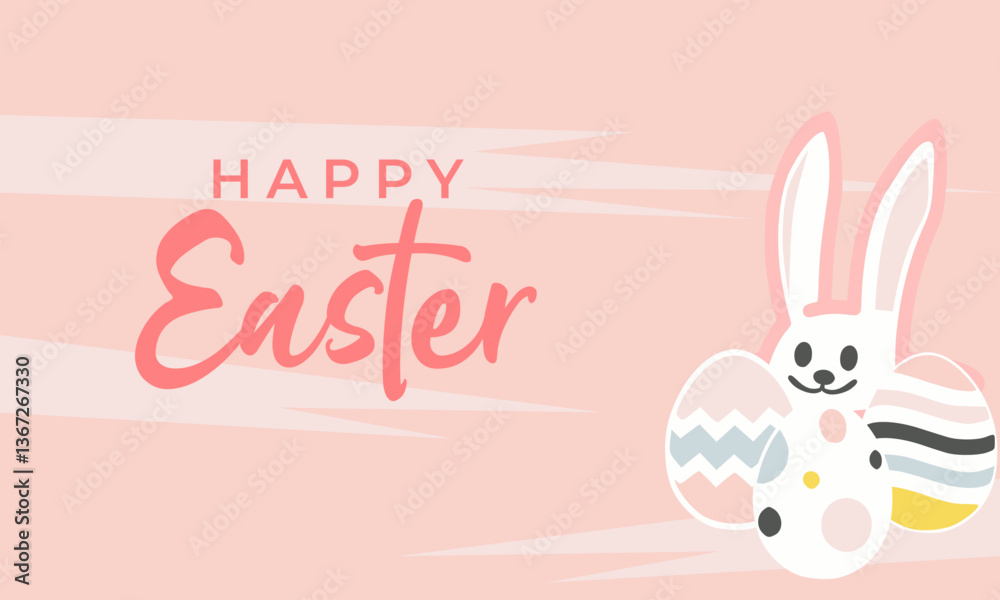 Happy Easter with a Bunny and Easter Eggs greetings banner concept Happy Easter with a Bunny and Easter Eggs greetings banner concept