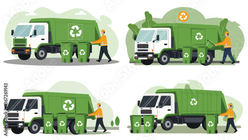 Waste Collection and Recycling Truck Illustration