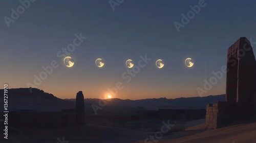 Timelapse Sequence of a Beautiful Sunrise Over Rugged Mountains in a Serene Desert Landscape