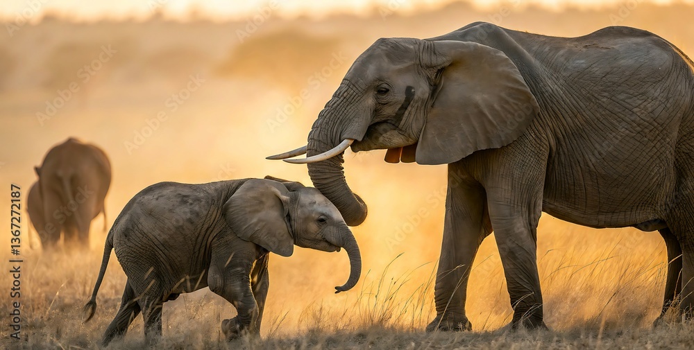 Fototapeta premium Elephant Bond in Golden Savanna