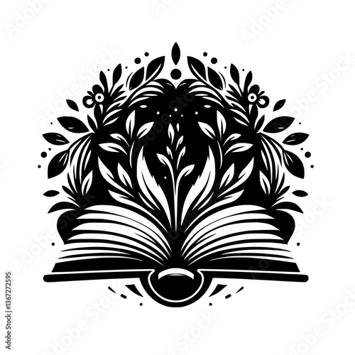 Literary Bloom: A Monochrome Illustration of Knowledge & Growth
