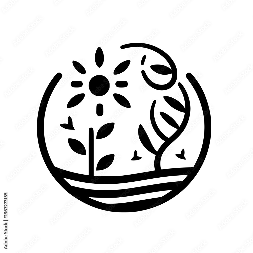 Obraz premium Simplified Nature: Black and White Eco-Friendly Circle Design
