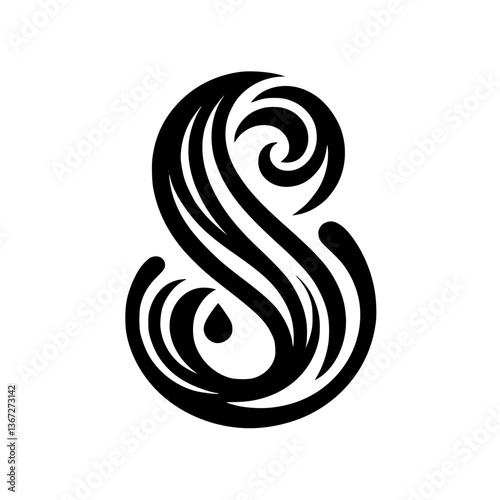 Elegant Letter "S" Monogram: Black Swirls on White
