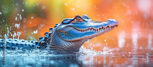 Spectacular Blue Crocodile Emerging from Water