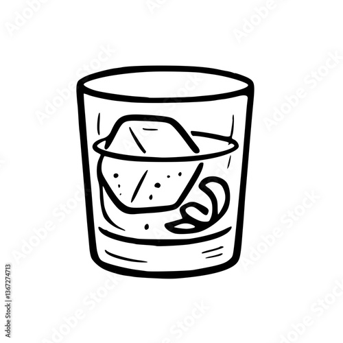Whiskey Glass with Ice Doodle
