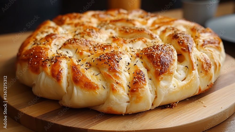A close-up of a cheesy manakish with a golden crust A close-up of a cheesy manakish with a golden crust