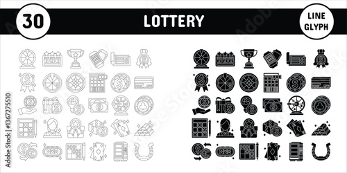 Lottery Line Glyph Vector Illustration Icon Sticker Set Design Materials