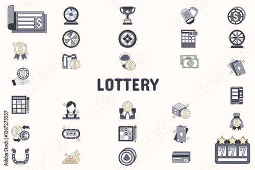 Lottery Lineal Color Vector Illustration Icon Sticker Set Design Materials