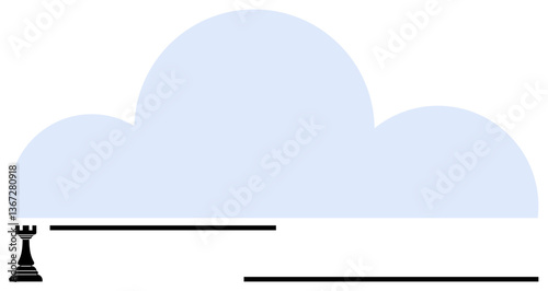 Chess rook placed near horizontal lines under a cloud suggests strategy, technology, decision-making, planning, digital concepts, innovation, teamwork, and data handling. Ideal for flat simple