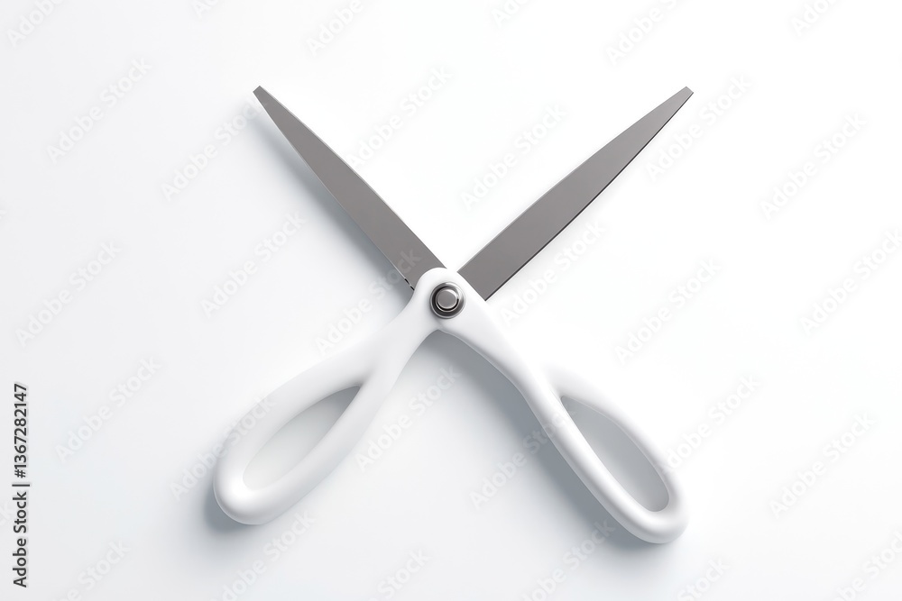 Pair of white scissors on white background Pair of white scissors on white background