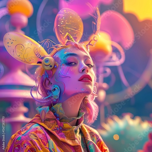 Psychedelic Portrait of a Futuristic Woman – Cyberpunk Art