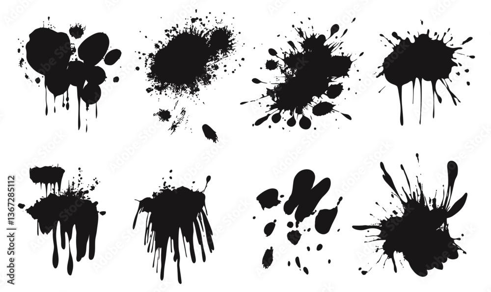 Abstract Black Ink Splashes and Blots Vector Set - Grunge Artistic Paint Splatters Abstract Black Ink Splashes and Blots Vector Set - Grunge Artistic Paint Splatters