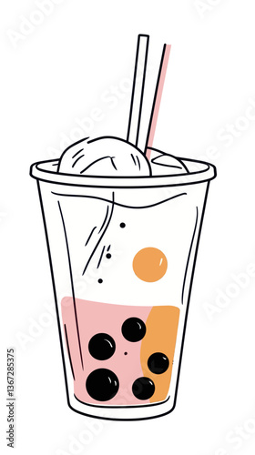 Minimalist Continuous Line Drawing of Bubble Tea in Vector Style Illustration