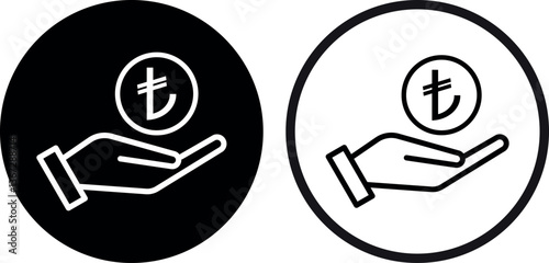 Lira on hand icon set in two styles . Hand and Turkish lira icon . Vector illustration