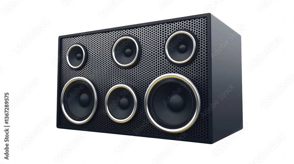 Fototapeta premium High fidelity black speaker system with dual gold speakers isolated on white background for clear sound representation PNG Transparent Background