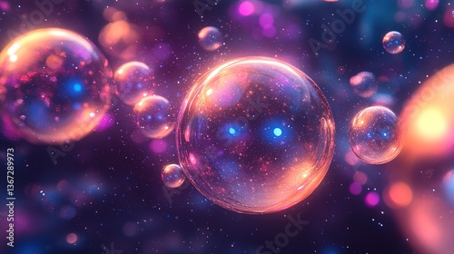 Wallpaper Mural A creative Venn diagram represented by glowing bubbles floating in space Torontodigital.ca