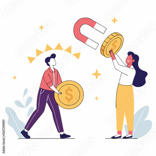Attracting wealth: Conceptual illustration of financial magnetism and prosperity