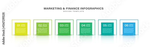 Colorful square infographic elements with 6 steps or options