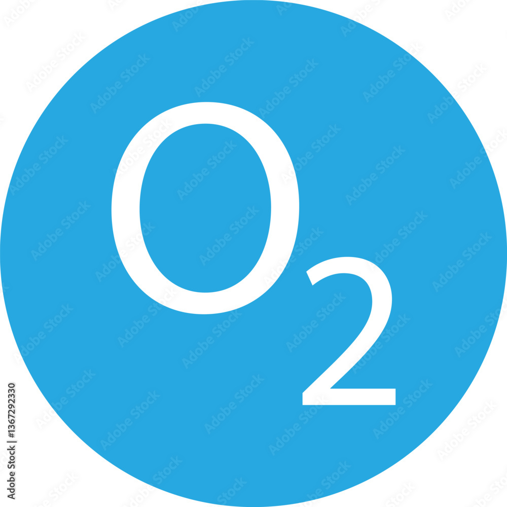 O2 icon on blue circle . Oxygen icon isolated on white background . Vector illustration O2 icon on blue circle . Oxygen icon isolated on white background . Vector illustration