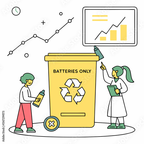 Illustrated battery recycling initiative, promoting sustainable environmental practices
