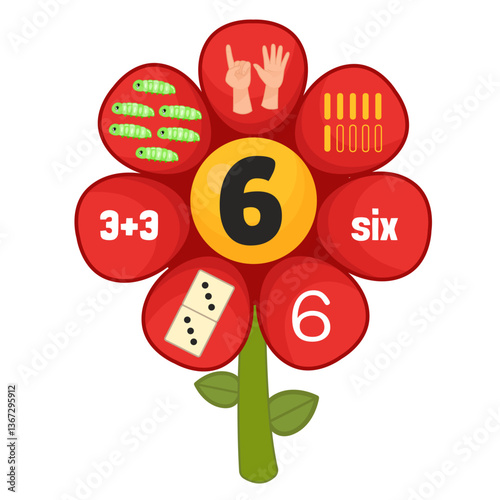 Educational material for learning numbers. Cartoon illustration cute flower. Counting 1-10.
