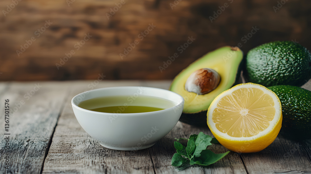 Fresh Avocado, Lemon, and Olive Oil: A Gourmet Culinary Composition for Healthy Eating Enthusiasts Fresh Avocado, Lemon, and Olive Oil: A Gourmet Culinary Composition for Healthy Eating Enthusiasts