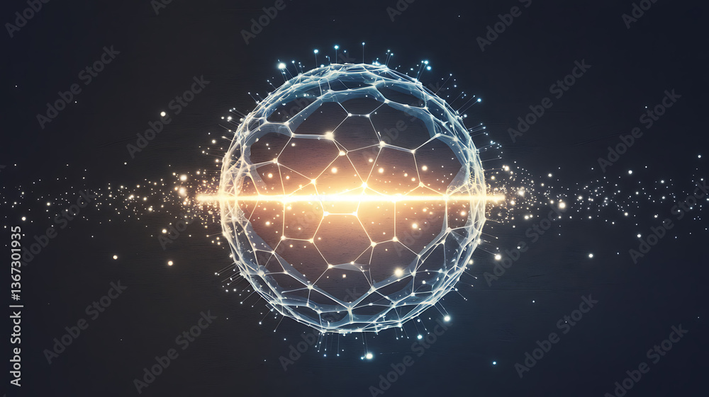 Obraz premium Abstract sphere, interconnected network, glowing center. 