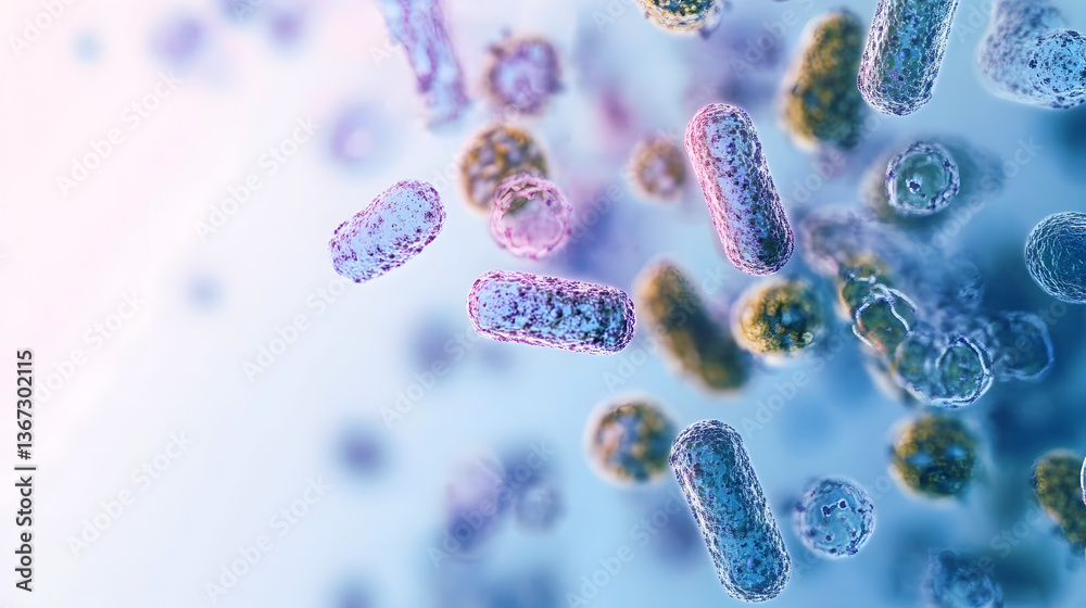 A highly magnified view of bacteria under a microscope against a clear background, macro shot, Minimalist style A highly magnified view of bacteria under a microscope against a clear background, macro shot, Minimalist style
