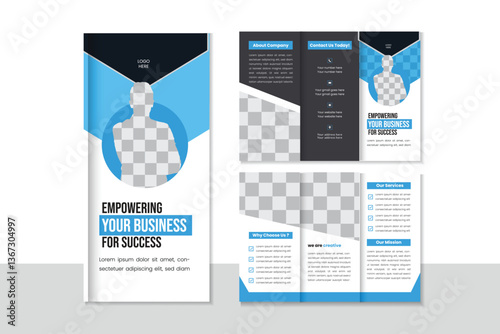  Modern Corporate Business tri fold Brochure Design templet. Creative Professional Simple Minimalist promotion layout with blue color.