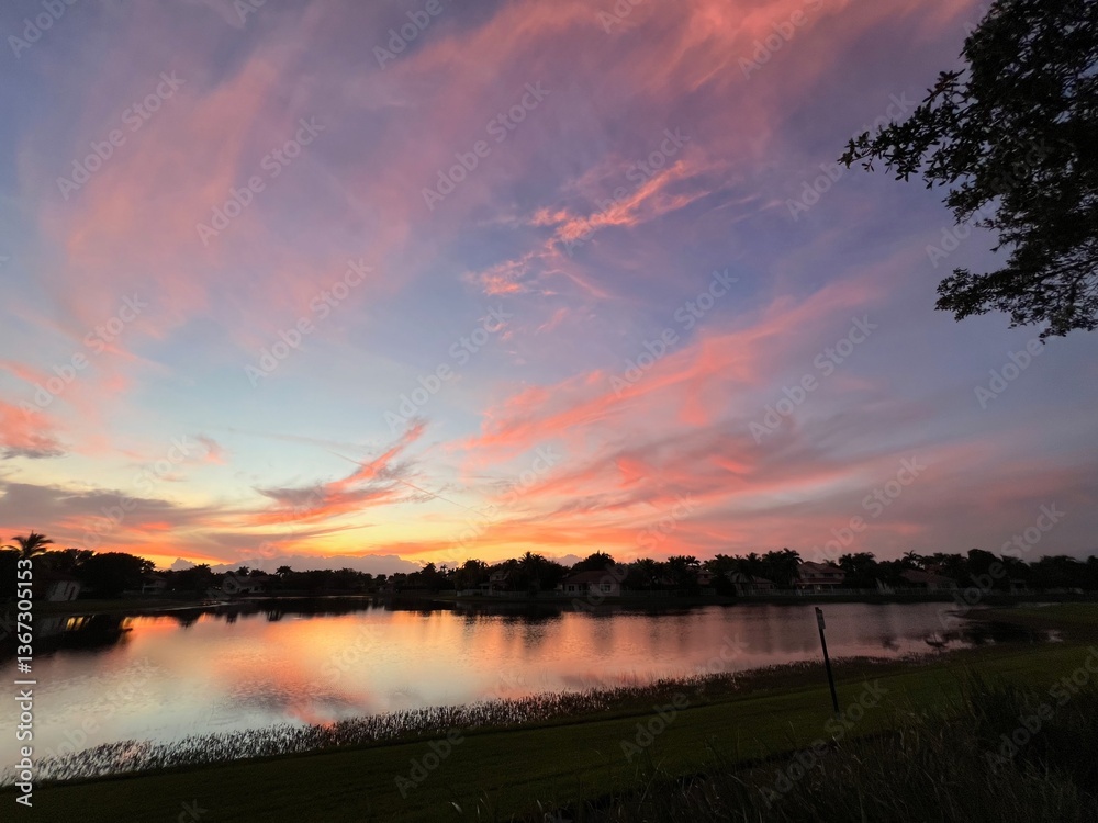 Fototapeta premium sunset over the lake