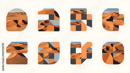 Desert landscape geometrically fragmented abstract design Modern minimalist ad stock image photo