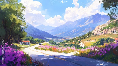 Mountain road summer scenic drive valley