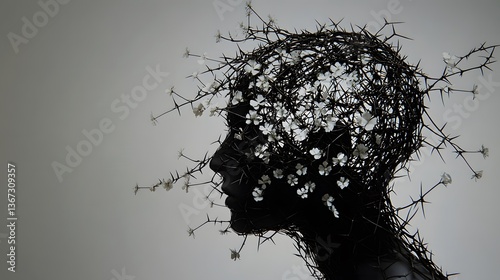 Major Depressive Disorder Silhouette of a head with intricate floral patterns, symbolizing creativity and nature. MDD