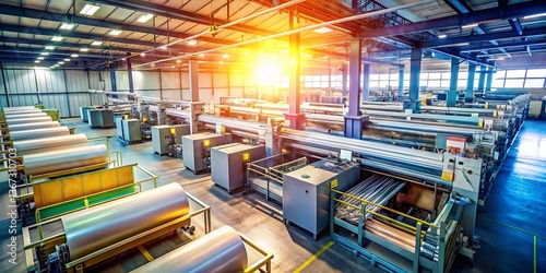 Aerial View of Modern Flexographic Printing Press in Action - High Resolution Stock Photo