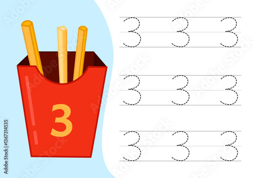 Kids learning material. Worksheet for learning numbers. Number 1.