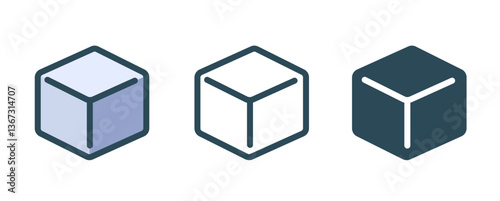 Cube box block icon line stroke, ice or sugar piece logo vector simple outline thin linear silhouette pictogram set, geometric 3d hexahedron single element sign symbol isolated cut out image clip art