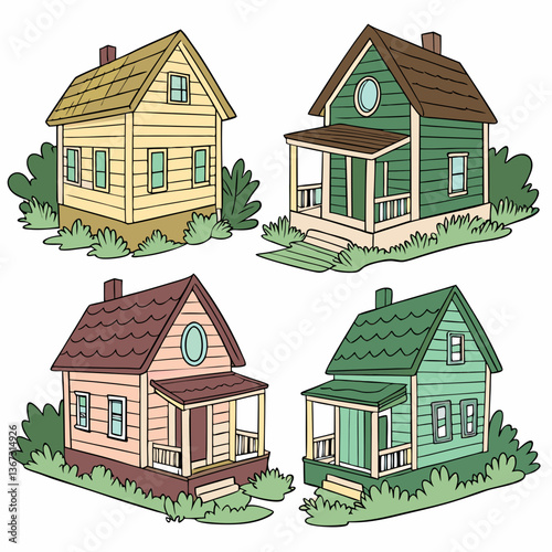 Quartet of whimsical dwellings offering a cheerful suburban architectural display