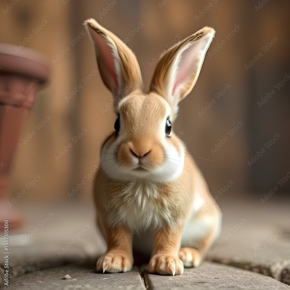 Fototapeta premium Cuteness Unveiled: A captivating close-up of an adorable bunny, showcasing its soft fur, expressive eyes, and long ears, embodying the essence of innocence and charm.