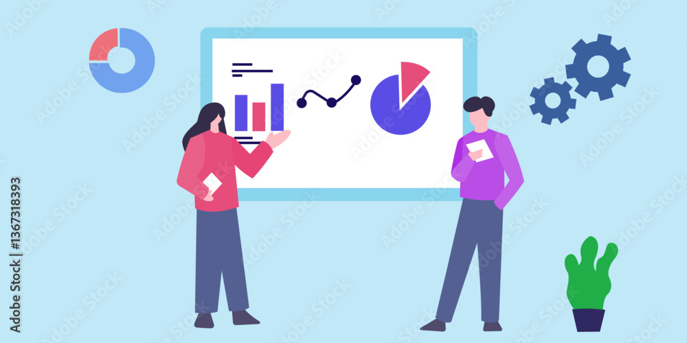 vector illustration of business people with diagram and graph vector illustration of business people with diagram and graph
