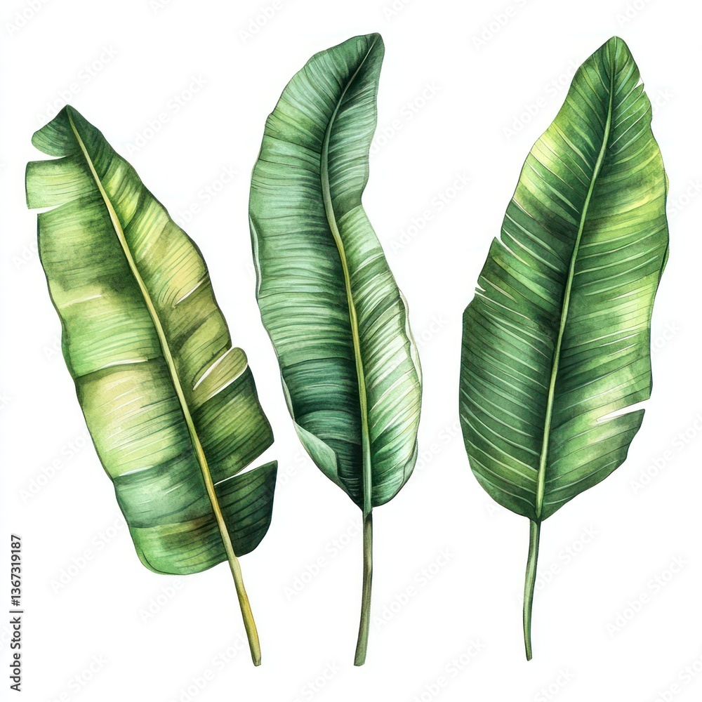 Watercolor Banana Leaves By Generated AI Watercolor Banana Leaves By Generated AI