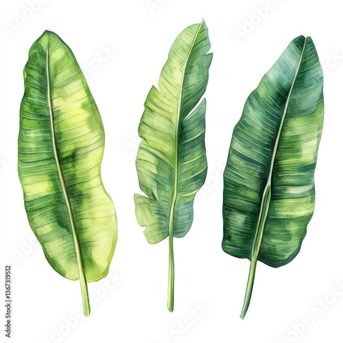 Watercolor Banana Leaves By Generated AI