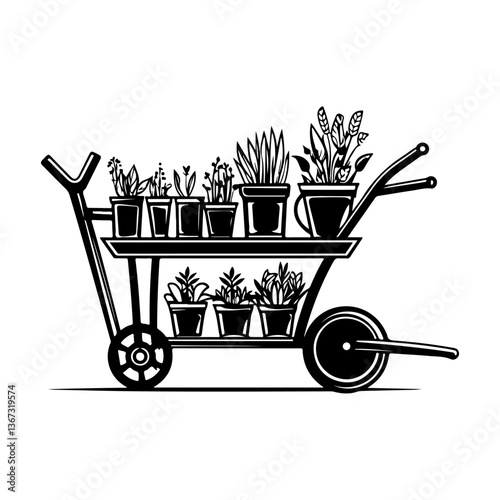 Gardening Cart Silhouette, Tool Set