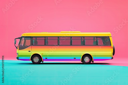 High Resolution Picture of a Colorful Bus with the Rainbow Colors on the Side