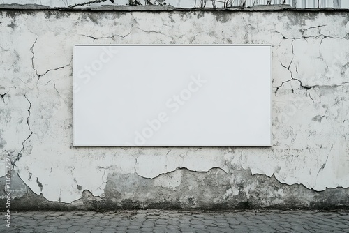Mock Up Blank White Billboard on Old Cracked Concrete Vintage Wall Background