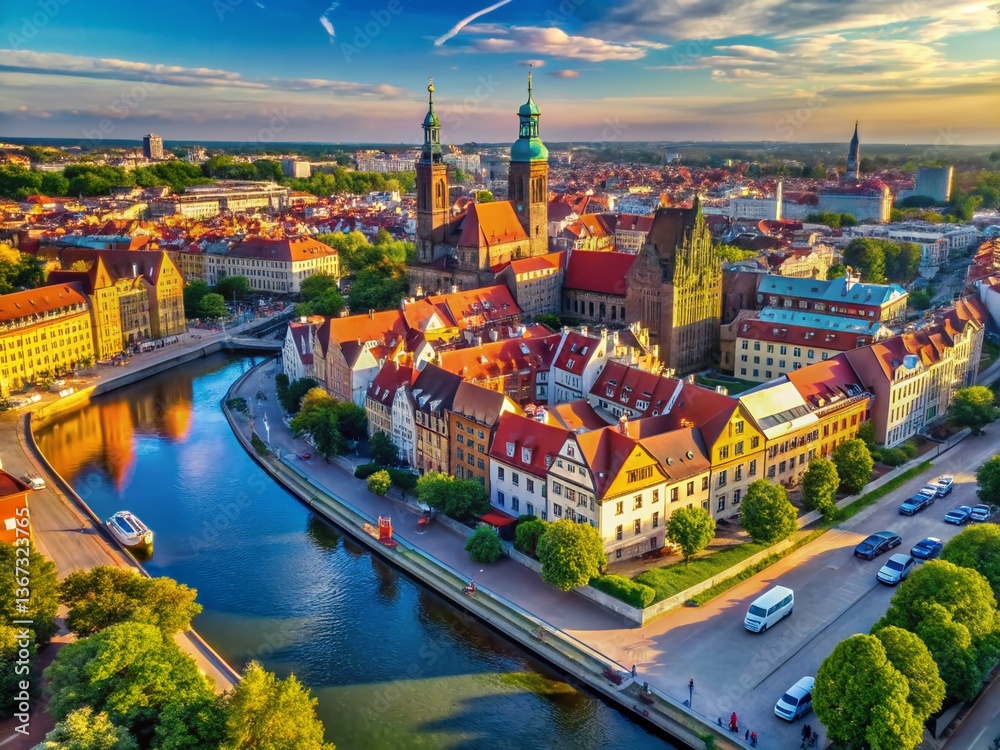 Obraz premium Aerial View of Wroclaw, Poland: Drone Photography of Cityscape